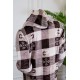 قميص نسائي شتوي طويل مطبوع بنقشة مربعات متداخلة بتدرجات متعددة الالوان ياقة بقبعة و أزرار و بأكمام طويلة