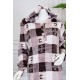 قميص نسائي شتوي طويل مطبوع بنقشة مربعات متداخلة بتدرجات متعددة الالوان ياقة بقبعة و أزرار و بأكمام طويلة