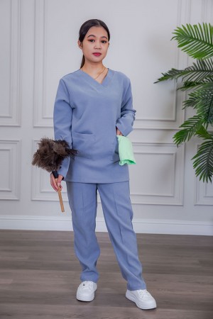 بيجامة عاملة شتوية قطعتين متعددة الألوان بلوزة بياقة قصة سبعة و بجيوب من الأمام مع بنطلون طويل