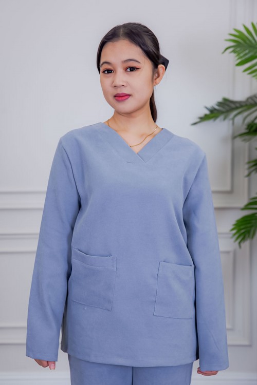 بيجامة عاملة شتوية قطعتين متعددة الألوان بلوزة بياقة قصة سبعة و بجيوب من الأمام مع بنطلون طويل