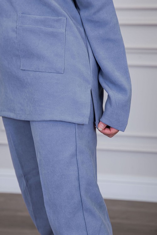 بيجامة عاملة شتوية قطعتين متعددة الألوان بلوزة بياقة قصة سبعة و بجيوب من الأمام مع بنطلون طويل