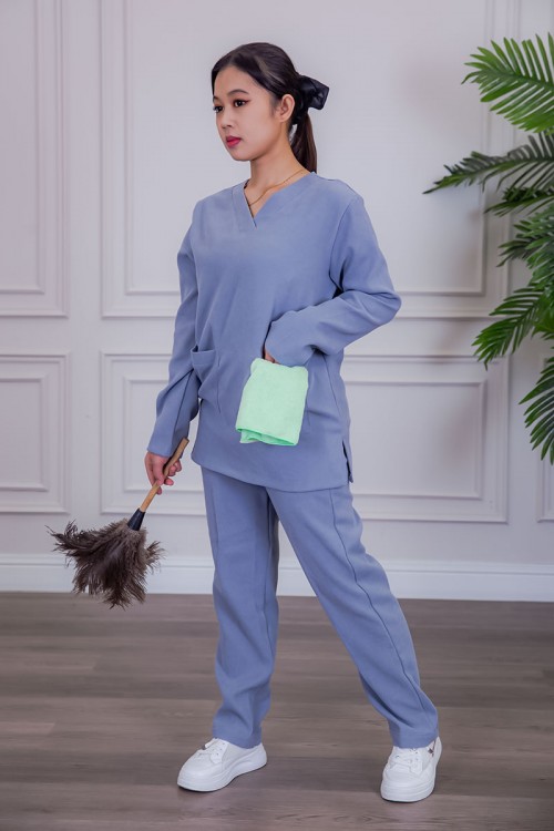 بيجامة عاملة شتوية قطعتين متعددة الألوان بلوزة بياقة قصة سبعة و بجيوب من الأمام مع بنطلون طويل