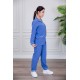 بيجامة عاملة قطعتين متعددة الألوان بلوزة بياقة مطوية بأزرار و جيوب من الأمام بأكمام طويلة مع بنطلون طويل