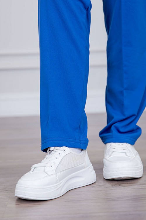 بيجامة عاملة قطعتين مبطنة متعددة الألوان بلوزة بياقة مربعة و بجيوب من الأمام بأكمام طويلة مع بنطلون طويل