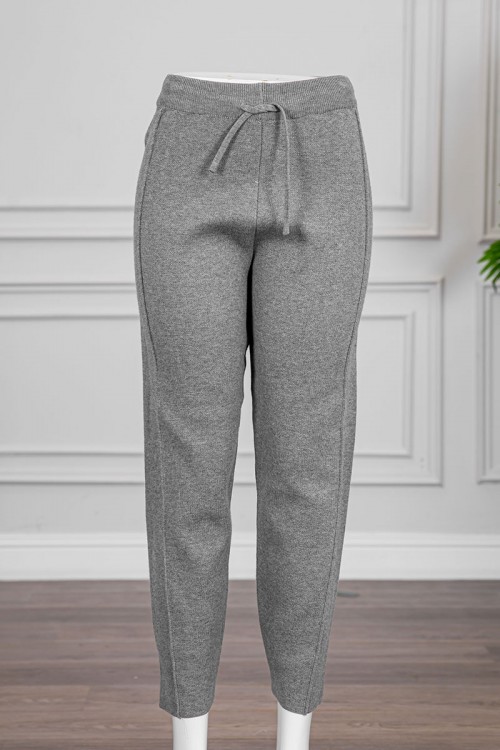 بنطلون نسائي شتوي طويل لون رمادي برباط في الخصر