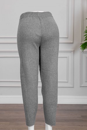 بنطلون نسائي شتوي طويل لون رمادي برباط في الخصر