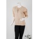 بلوزة نسائية شتوية لون بيج مزينة بفصوص ياقة دائرية و سحاب من الأمام و أكمام طويلة