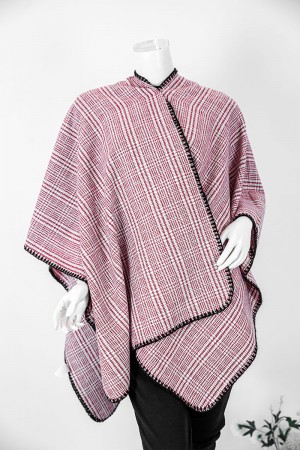 شال شتوي نسائي لون أحمر و أبيض بأطراف باللون الأسود