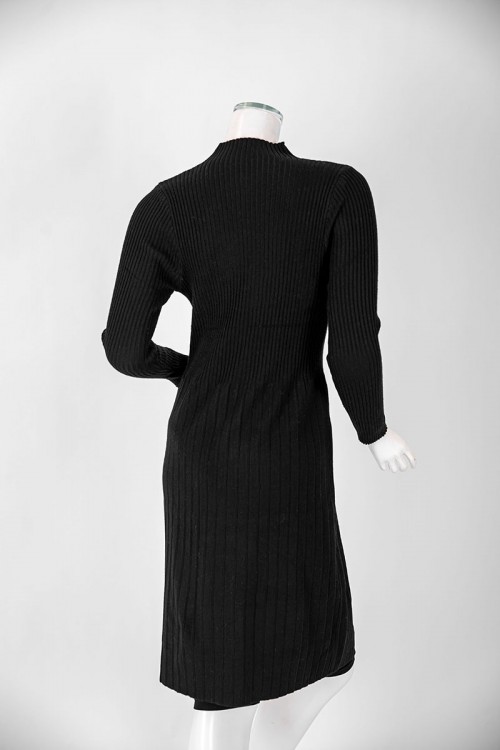 فستان نسائي شتوي قصير لون أسود ياقة عالية و أكمام طويلة