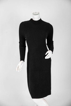 فستان نسائي شتوي قصير لون أسود ياقة عالية و أكمام طويلة 