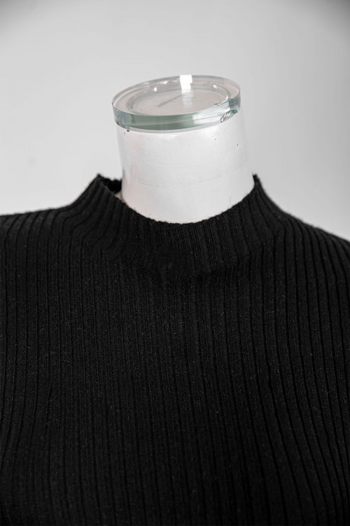 فستان نسائي شتوي قصير لون أسود ياقة عالية و أكمام طويلة