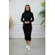 فستان نسائي شتوي قصير لون أسود ياقة عالية و أكمام طويلة