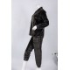 بجامة نسائية شتوية قطعتين لون أسود بنقوش بلوزة بياقة عالية و أزرار و بأكمام طويلة مع بنطلون طويل