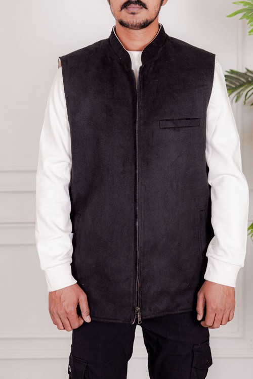 سديري رجالي وجهين دبل فيس لون بيج و أسود بجيوب و سحاب من الأمام