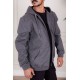 جاكت رجالي شتوي لون رمادي قبعة متصلة برباط و بسحاب من الأمام مع جيب الكنغر و بأكمام طويلة