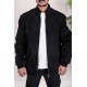 جاكيت رجالي شتوي لون أسود بسحاب وجيوب من الأمام و بأكمام طويلة