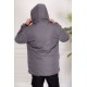 جاكيت رجالي شتوي منفوخ لون رصاصي بقبعة رأس منفصلة قابلة للتركيب و أكمام طويلة بجيوب وسحاب من الأمام
