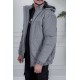 جاكيت رجالي شتوي منفوخ لون رمادي بقبعة رأس منفصلة قابلة للتركيب و أكمام طويلة بجيوب وسحاب من الأمام