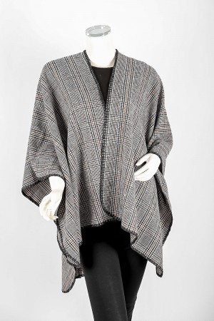 شال شتوي نسائي لون رمادي مزين بخيوط باللون الأصفر و بأطراف باللون الأسود