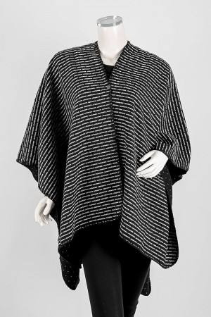 شال شتوي نسائي لون أسود مزين بخيوط باللون الأبيض 