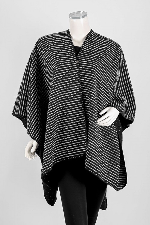 شال شتوي نسائي لون أسود مزين بخيوط باللون الأبيض