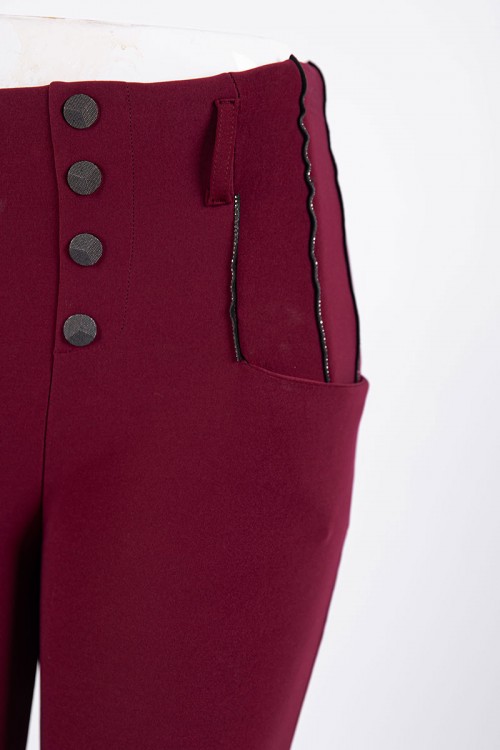 بنطلون نسائي شتوي طويل مبطن لون عودي بجيوب من الجانبين و أزرار من الأمام