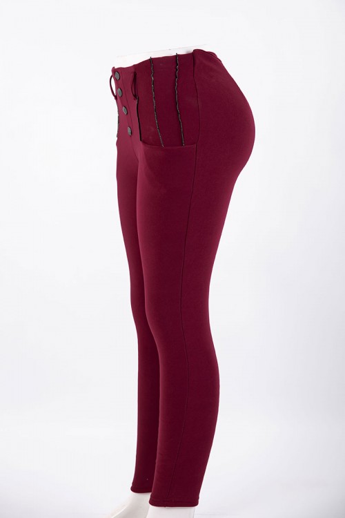 بنطلون نسائي شتوي طويل مبطن لون عودي بجيوب من الجانبين و أزرار من الأمام