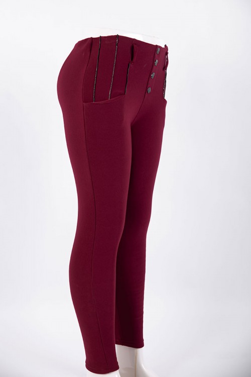 بنطلون نسائي شتوي طويل مبطن لون عودي بجيوب من الجانبين و أزرار من الأمام