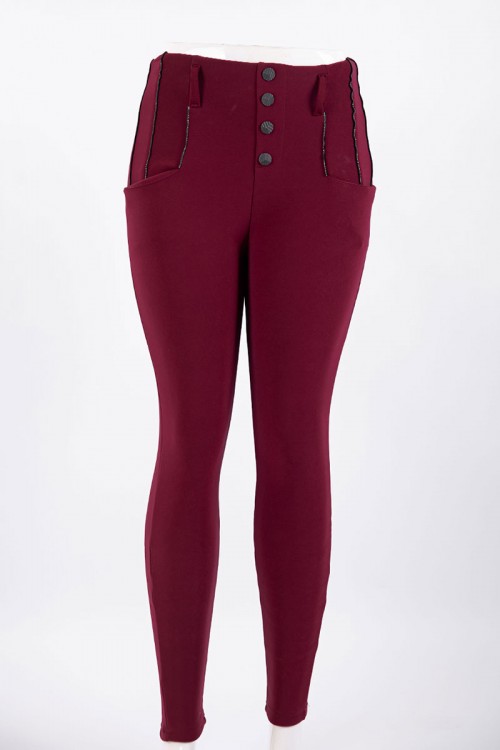 بنطلون نسائي شتوي طويل مبطن لون عودي بجيوب من الجانبين و أزرار من الأمام