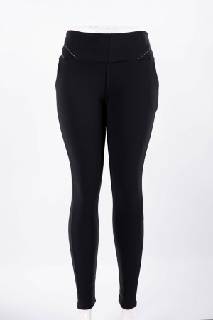 بنطلون نسائي شتوي طويل مبطن لون أسود بجيوب من الجانبين