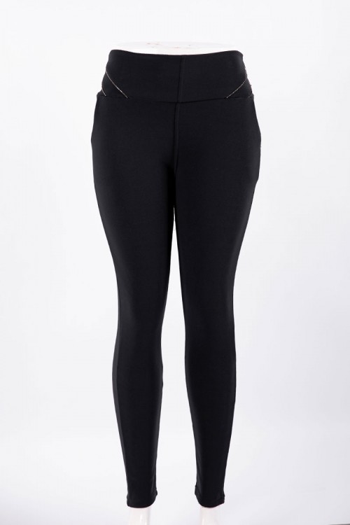 بنطلون نسائي شتوي طويل مبطن لون أسود بجيوب من الجانبين