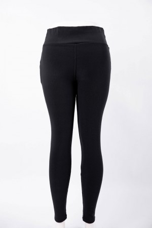 بنطلون نسائي شتوي طويل مبطن لون أسود بجيوب من الجانبين