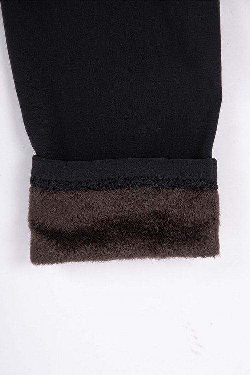 بنطلون نسائي شتوي طويل مبطن لون أسود بجيوب من الجانبين