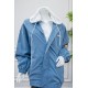 جاكيت نسائي شتوي لون سماوي وأبيض ياقة بقبعة و سحاب و جيوب من الأمام و بأكمام طويلة
