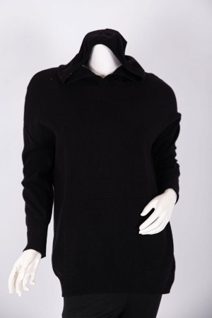 هودي نسائي صوف لون أسود بقبعة متصلة و أكمام طويلة 