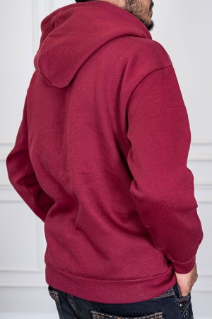 هودي لون عودي ياقة بقبعة متصلة برباط مزين بكتابات و جيوب الكنغر من الأمام و بأكمام طويلة 