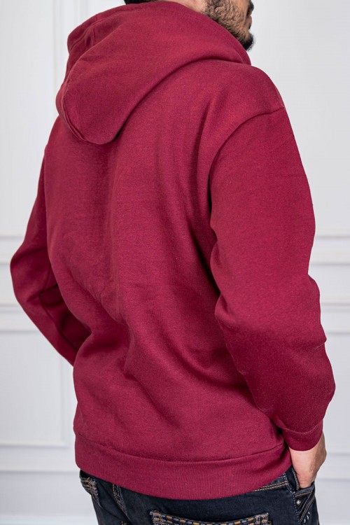 هودي لون عودي ياقة بقبعة متصلة برباط مزين بكتابات و جيوب الكنغر من الأمام و بأكمام طويلة