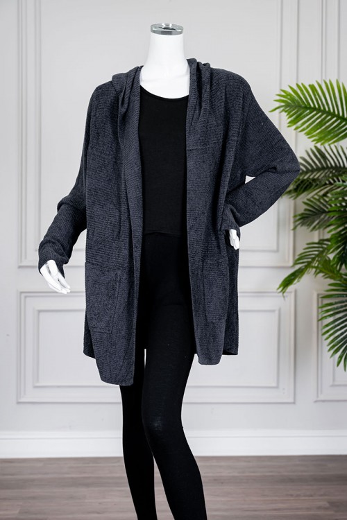 جاكيت نسائي شتوي لون رمادي ياقة بقبعة متصلة بجيوب من الجانبين و بأكمام طويلة