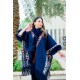 شال نسائي شتوي لون أزرق بنقوش ملونة