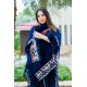 شال نسائي شتوي لون أزرق بنقوش ملونة