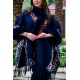 شال نسائي شتوي لون أزرق بنقوش ملونة
