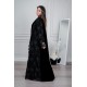 عباية شتوية سوداء من المخمل مزينة بالدانتيل مع طرحة