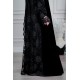 عباية شتوية سوداء من المخمل مزينة بالدانتيل مع طرحة