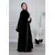 عباية نسائية أنيقة لون أسود ياقة قصة دائريه بأزرارفاخرة بتفاصيل ساتان راقية