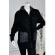 بلوزة نسائي شتوي أسود بسحاب أمامي وقبعة وجيوب مبطنة بنقشة مربعات