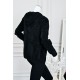 بلوزة نسائية شتوية صوف سوداء بقبعة وسحاب أمامي