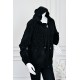 بلوزة نسائية شتوية صوف سوداء بقبعة وسحاب أمامي