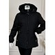 جاكيت نسائي شتوي أسود بقبعة ثابتة مزينة بفرو بسحاب وجيوب أمامية