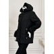 جاكيت نسائي شتوي أسود بقبعة ثابتة مزينة بفرو بسحاب وجيوب أمامية