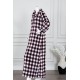 قميص نسائي طويل شتوي لون بني و أبيض مزين بمربعات ياقة مطوية و أزرار من الأمام و بأكمام طويلة